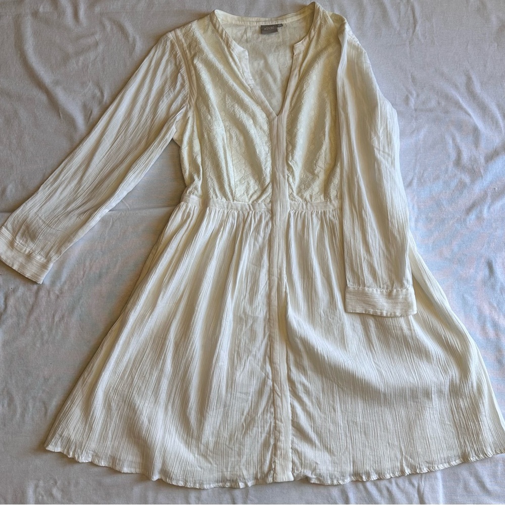 White embellished cotton and crinkled gauze dress